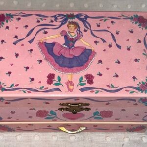 Vintage Pink Musical Ballet Jewelry Box with Dancing Ballerina